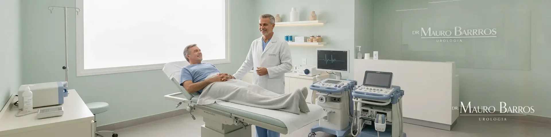 Fotografia profissional ilustrando clinica de urologia com um médico atendendo com foco em soluções inteligentes no nicho de saude estetica.
